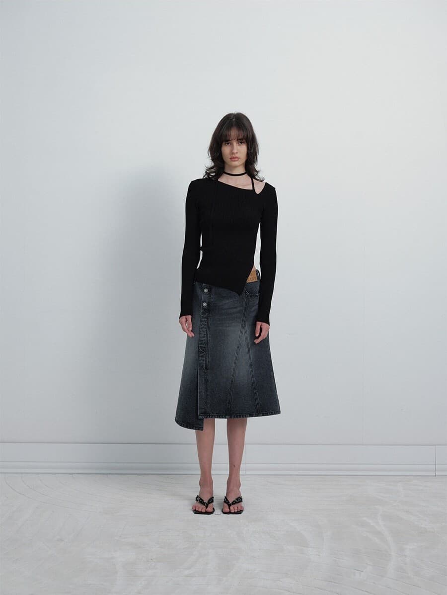 Unbalance Strap Ribbed Knit Top — vue 7