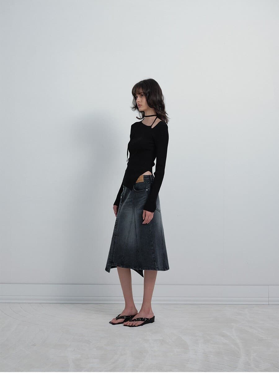 Unbalance Strap Ribbed Knit Top — vue 8