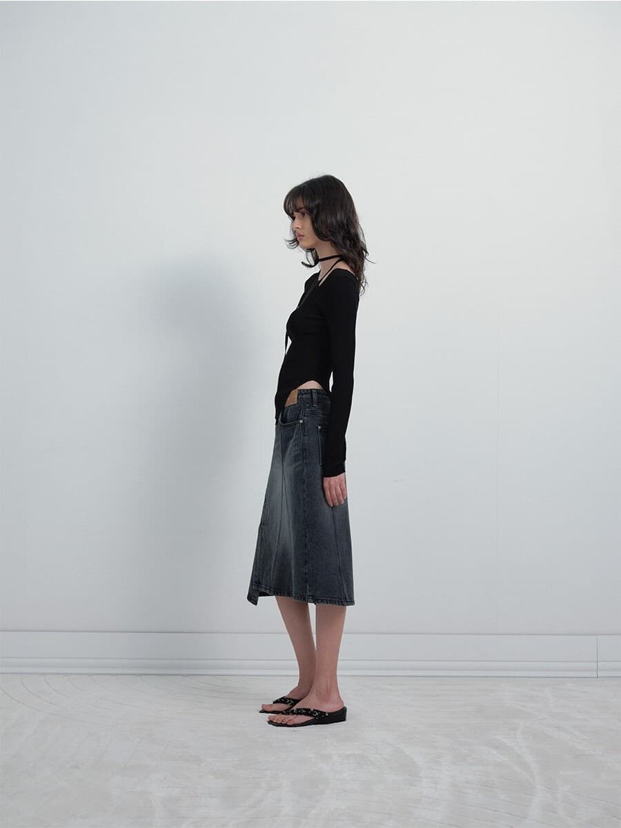 Unbalance Strap Ribbed Knit Top — vue 9