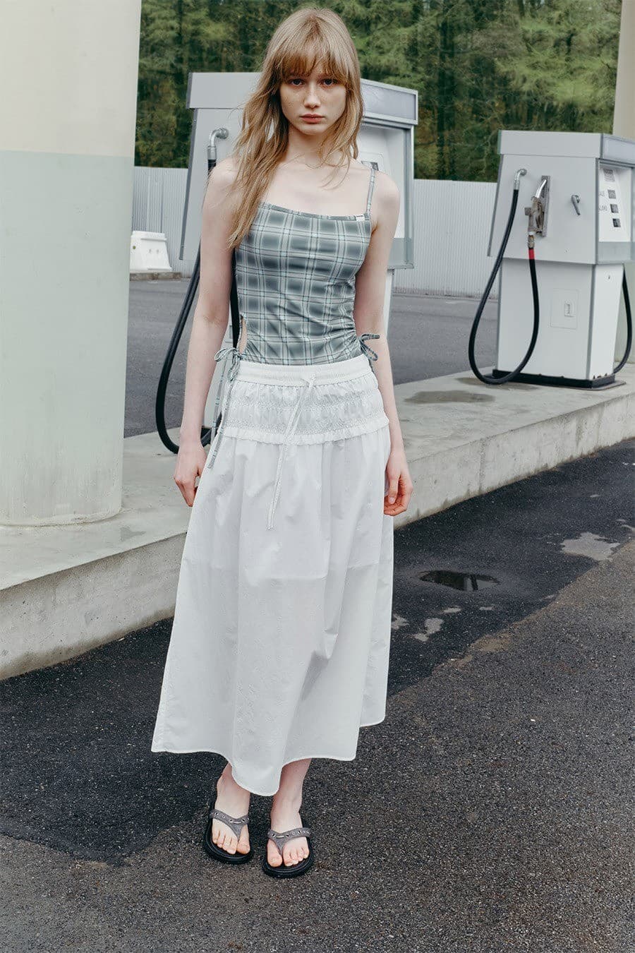 Waist String Banding Skirt in White — vue 5
