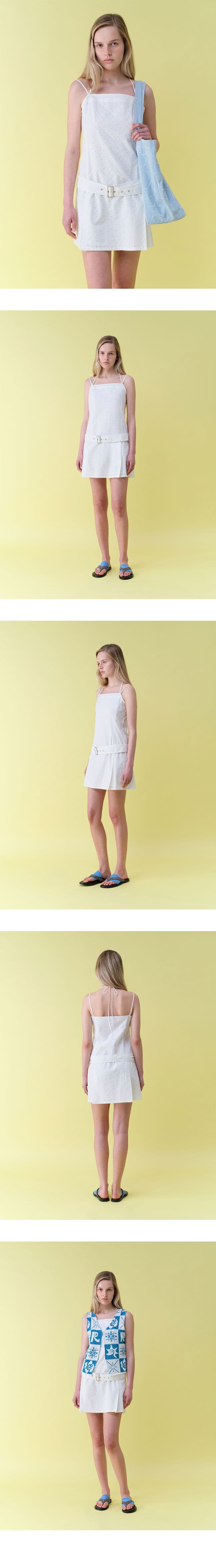 Embroidery Belted Dress in White — vue 4