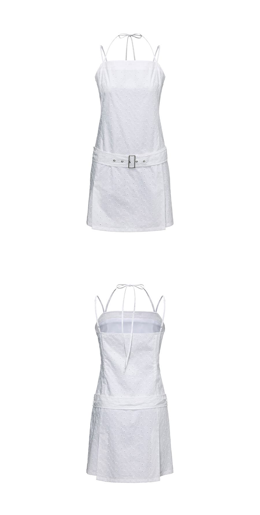 Embroidery Belted Dress in White — vue 5