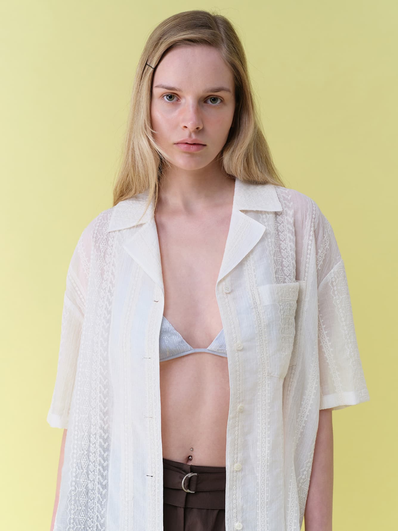 Open-Collar Embroidered Shirts in Ivory — vue 2