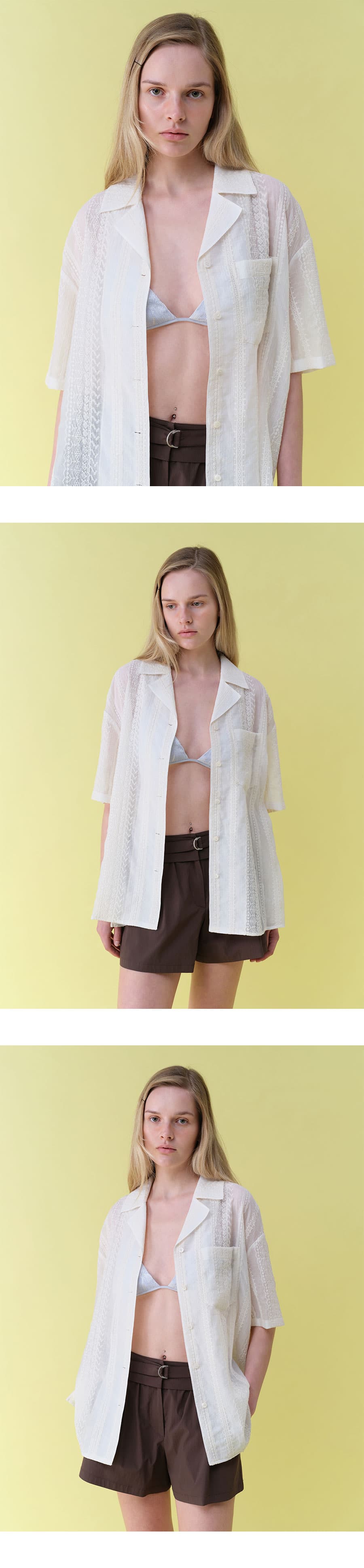 Open-Collar Embroidered Shirts in Ivory — vue 5