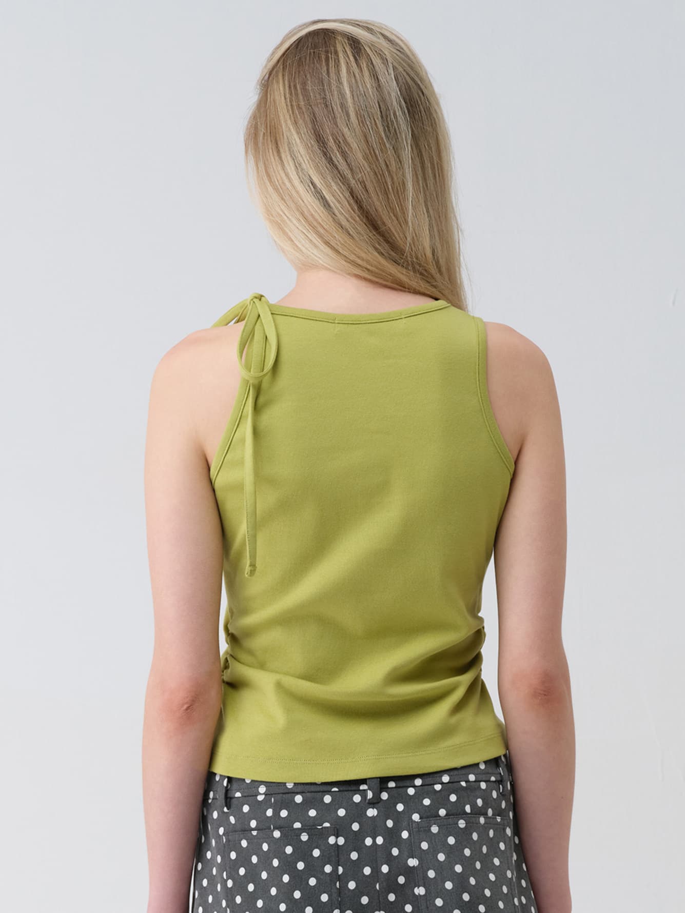 Shirring Shoulder Ribbon Sleeveless Top — vue 3