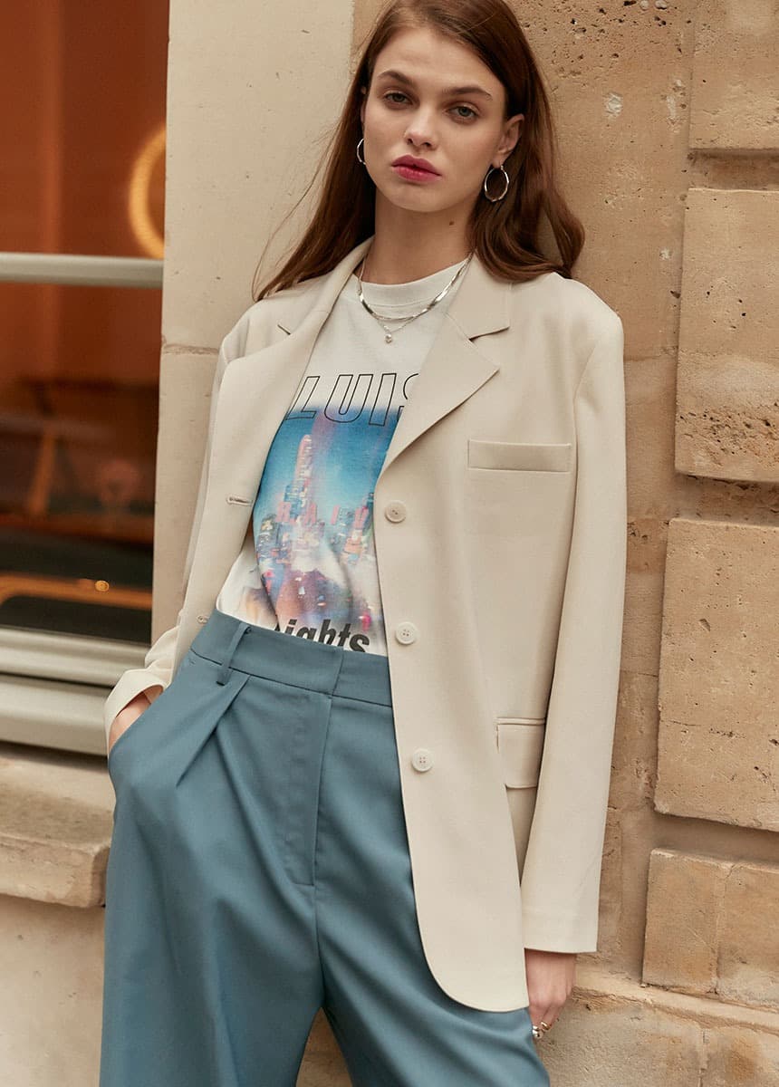 Side Tuck Tapered Slacks in Blue — vue 8