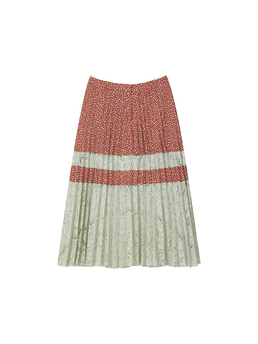 Dot Lace Pleated Skirt in Brown — vue 11