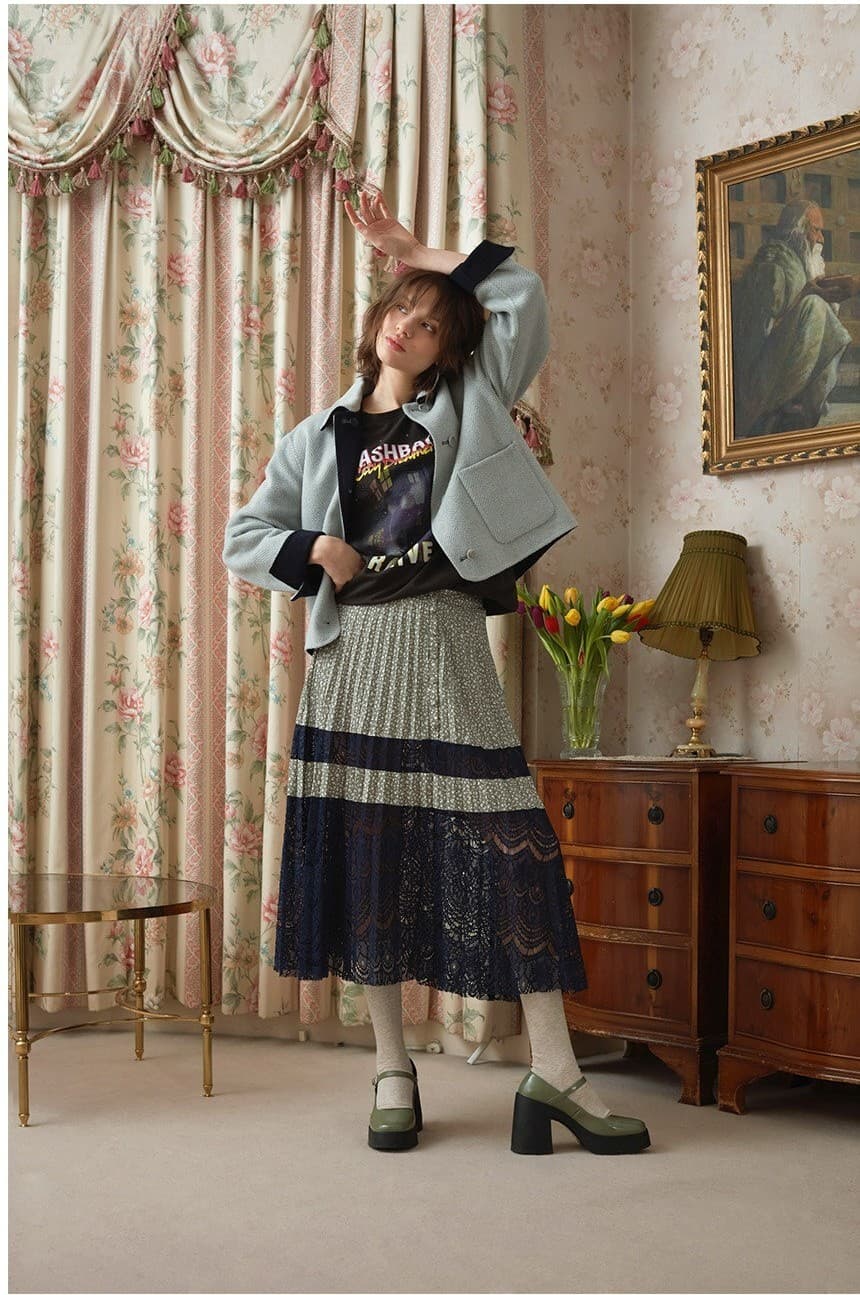 Dot Lace Pleated Skirt in D/Mint — vue 2
