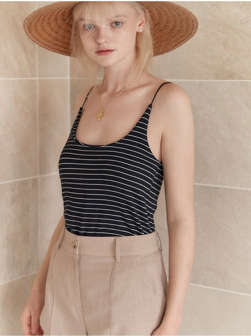 Stripe Strap Sleeveless Top in D/Navy — vue 2
