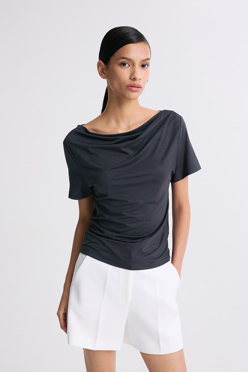 Draped Half-Sleeve Top Charcoal — vue 2