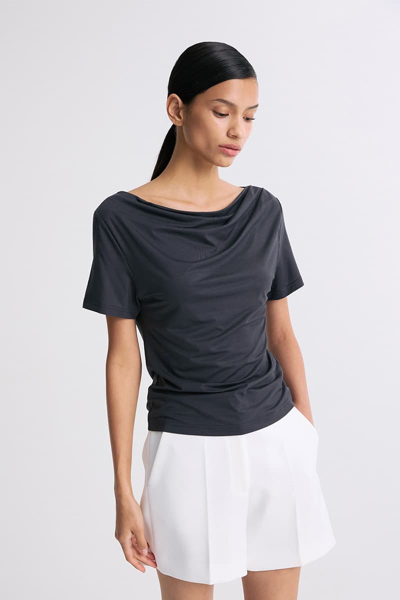 Draped Half-Sleeve Top Charcoal — vue 3