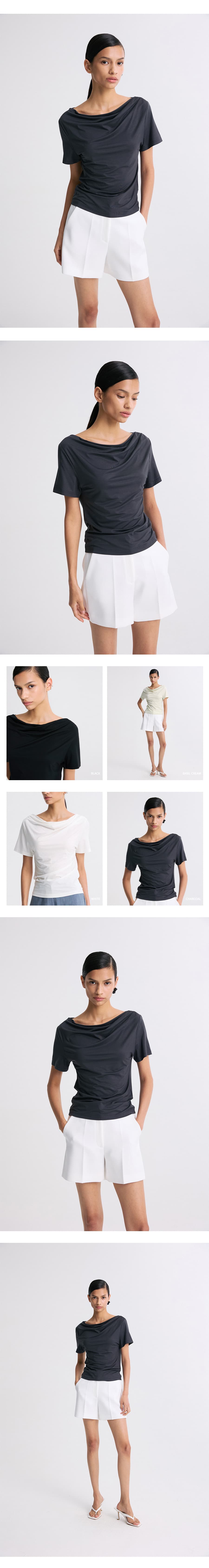 Draped Half-Sleeve Top Charcoal — vue 7