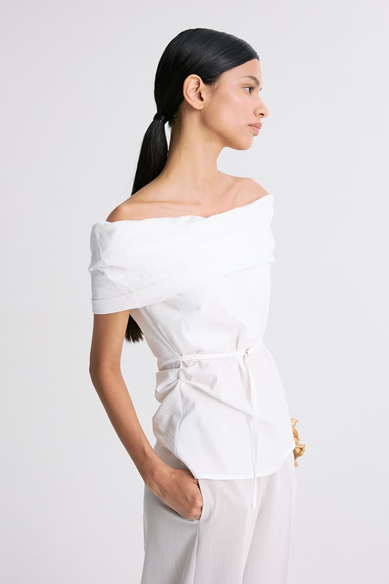 Off Shoulder Belted Blouse White — vue 2