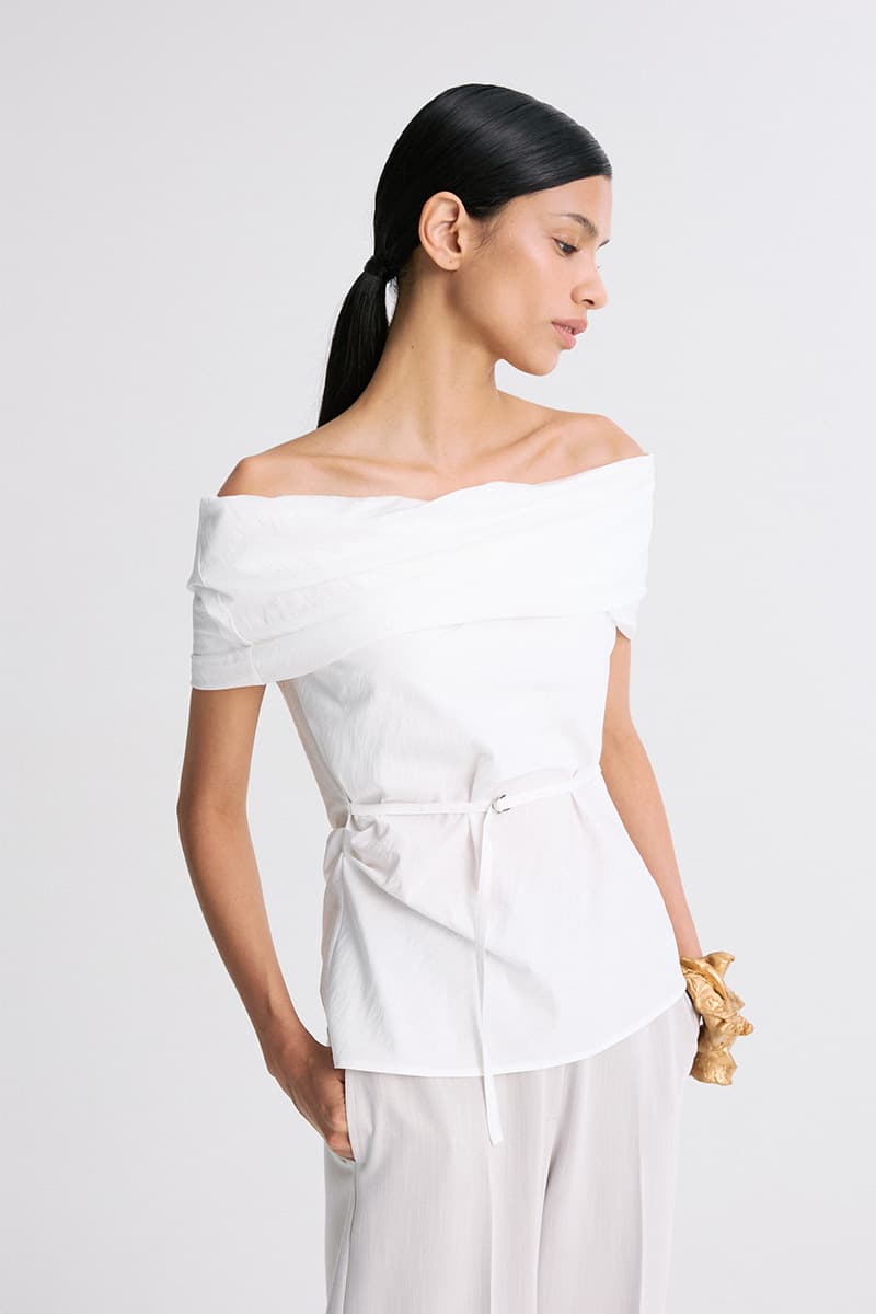 Off Shoulder Belted Blouse White — vue 3