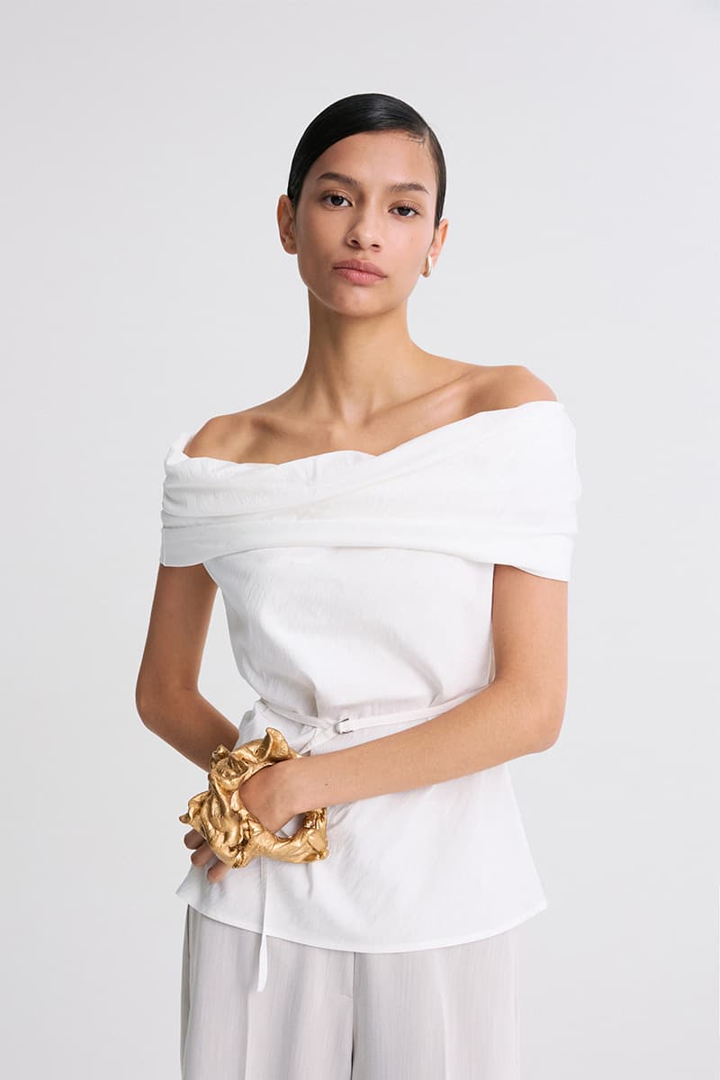 Off Shoulder Belted Blouse White — vue 4