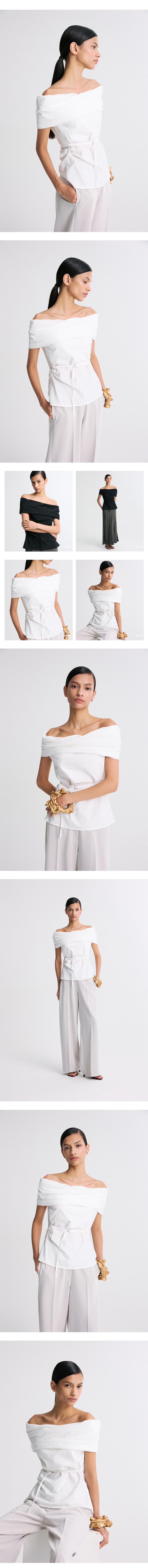 Off Shoulder Belted Blouse White — vue 7