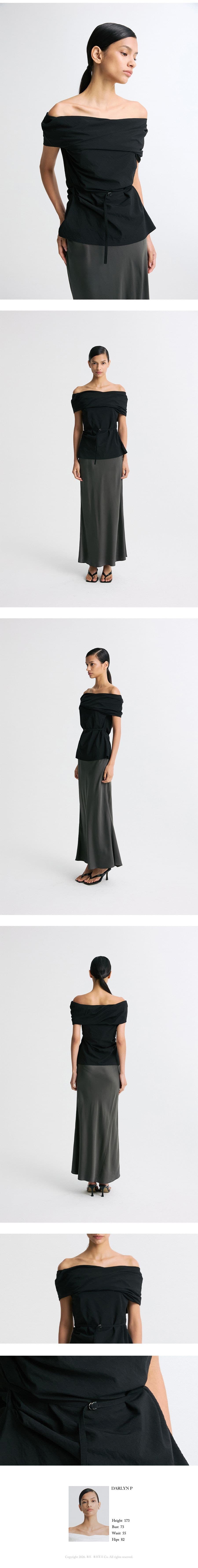Off Shoulder Belted Blouse Black — vue 8