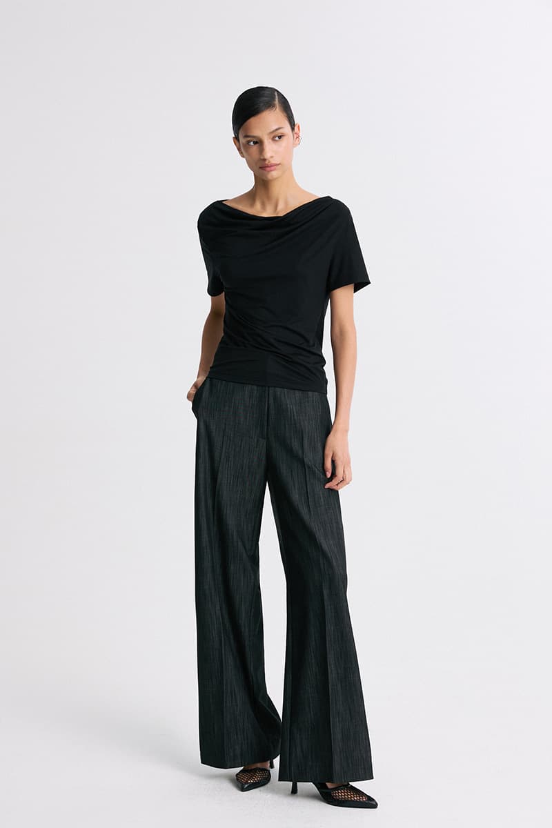 Draped Half-Sleeve Top Black — vue 4