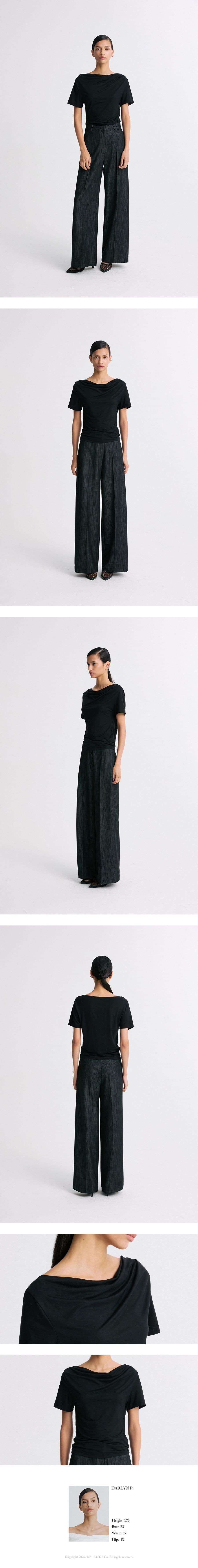 Draped Half-Sleeve Top Black — vue 8