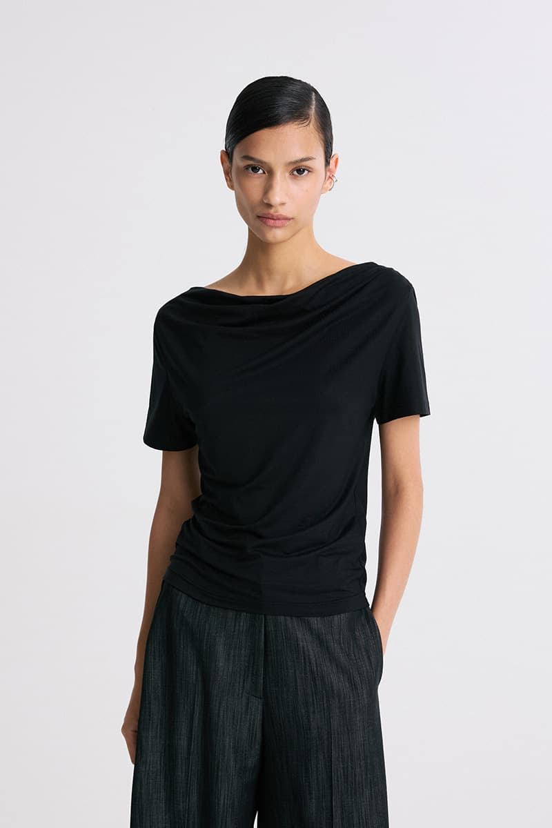 Draped Half-Sleeve Top Black — vue 1