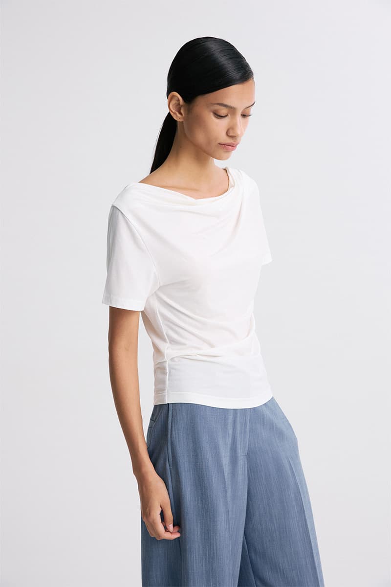 Draped Half-Sleeve Top White — vue 2