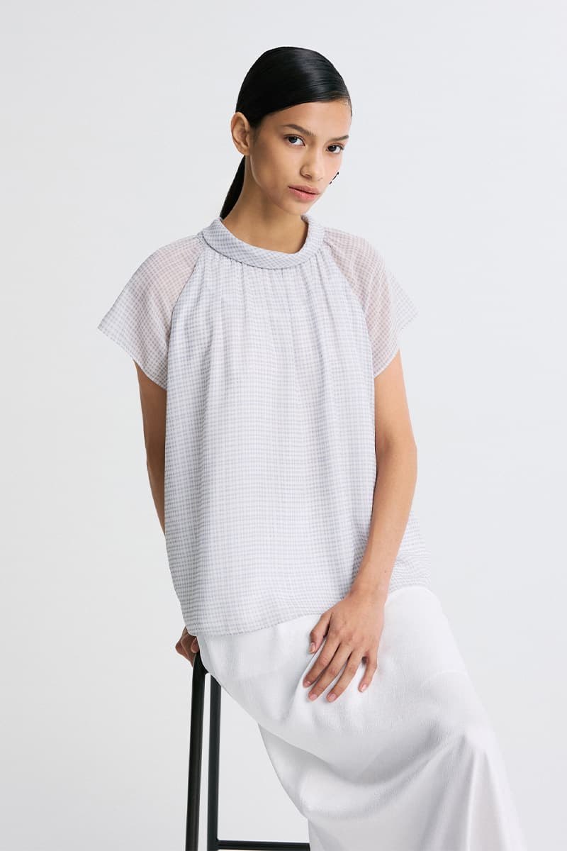 Checked Chiffon Tie-Neck Blouse — vue 3