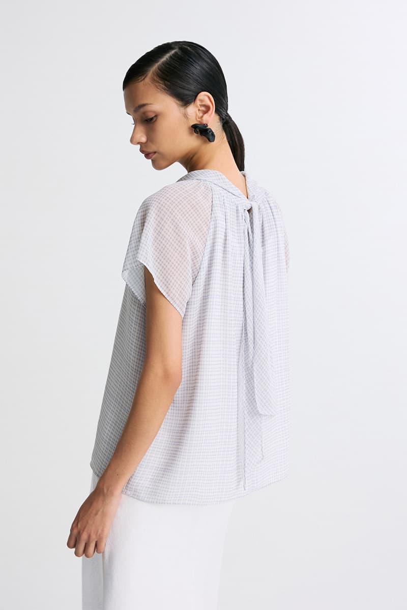 Checked Chiffon Tie-Neck Blouse — vue 4