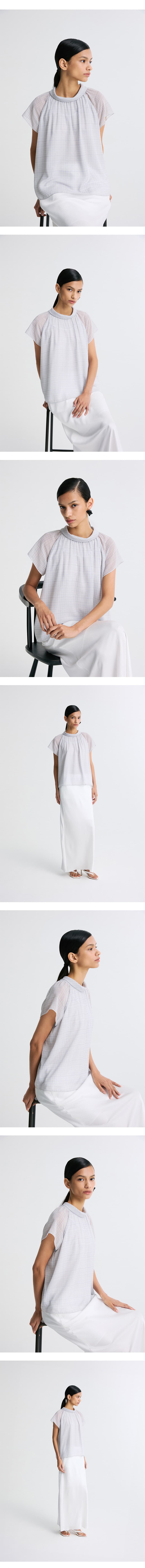 Checked Chiffon Tie-Neck Blouse — vue 7