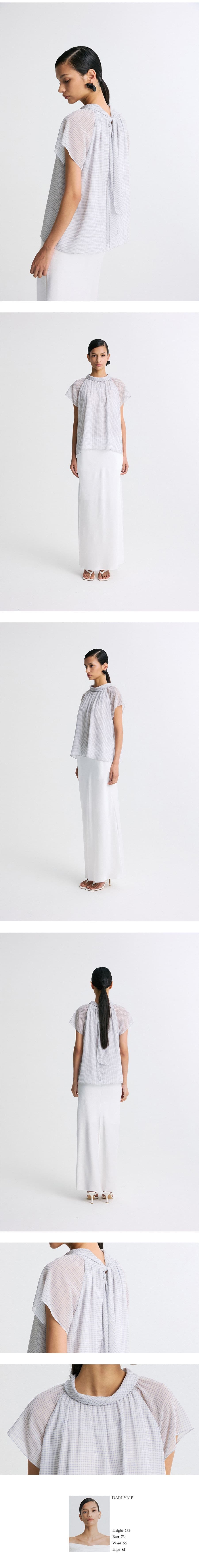 Checked Chiffon Tie-Neck Blouse — vue 8