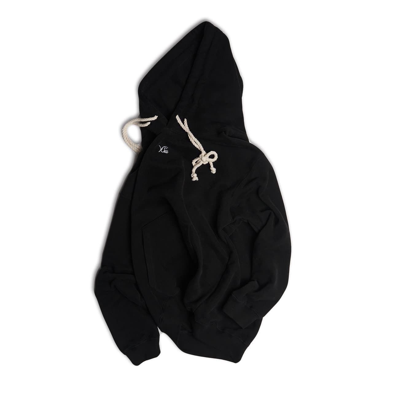 Double Rope Embroidered Hoodie (Black) — vue 3