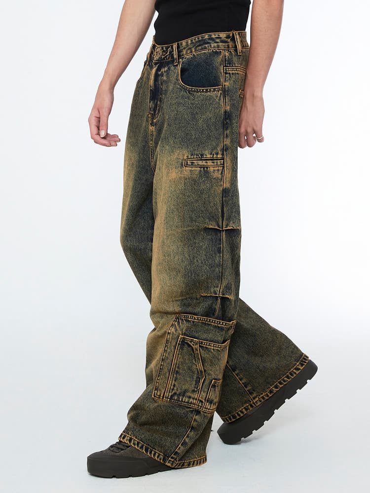 Multi Pocket Carpenter Wide Denim Pants Desert Blue — vue 2