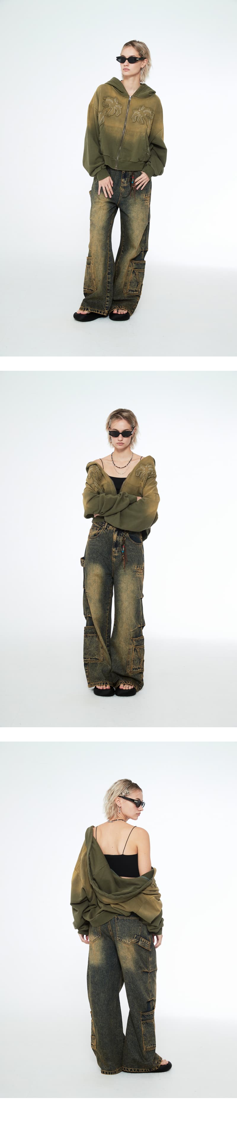 Multi Pocket Carpenter Wide Denim Pants Desert Blue — vue 8