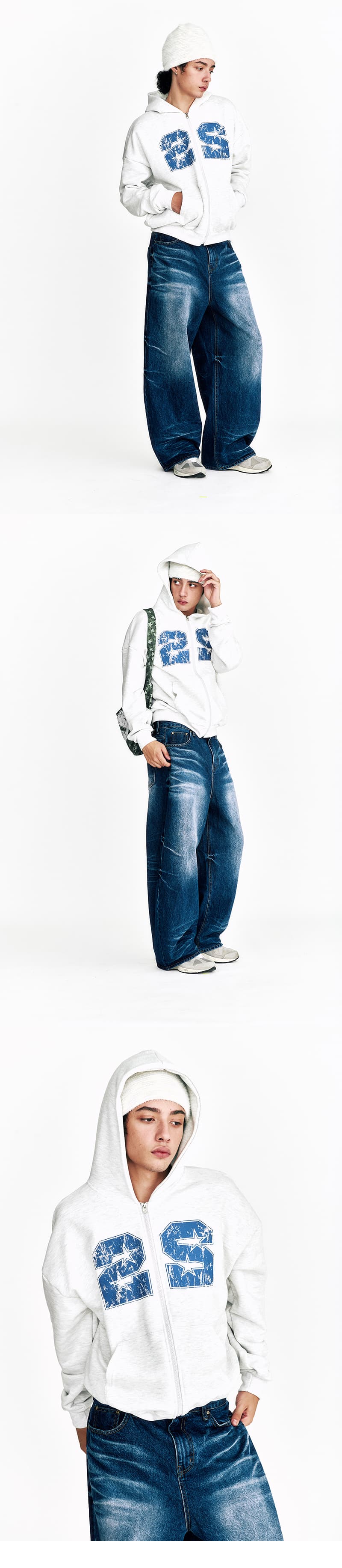22 Hoodie Zip Up Melange White — vue 4