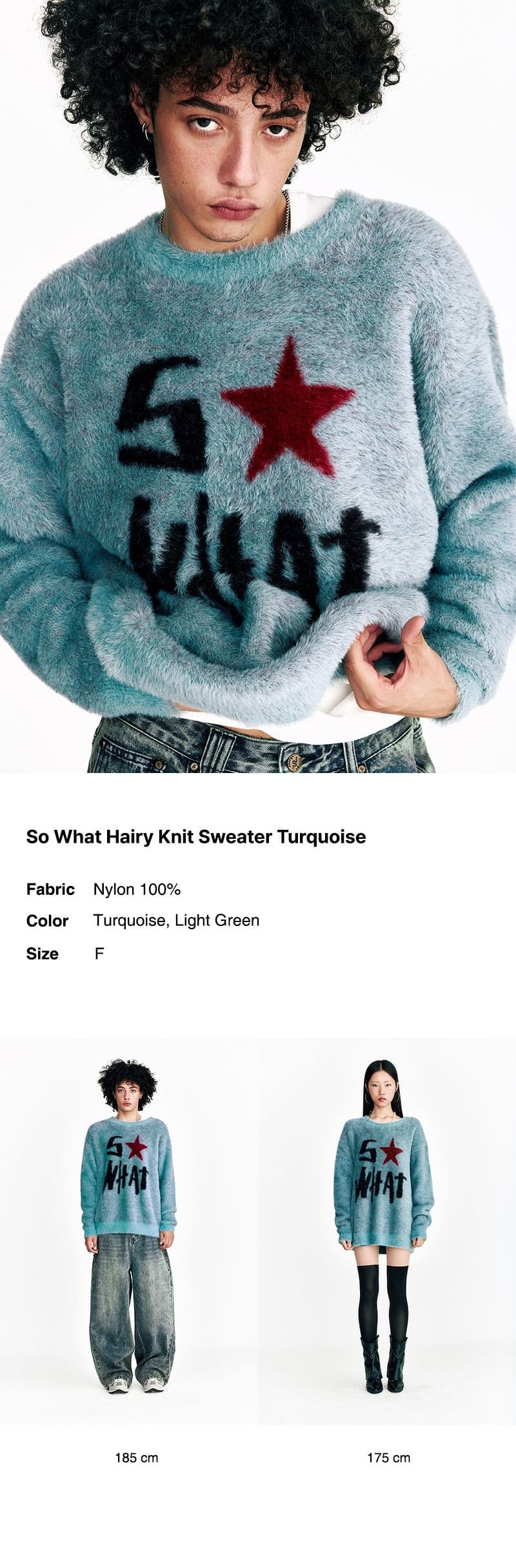 So What Hairy Knit Sweater Turquoise — vue 4