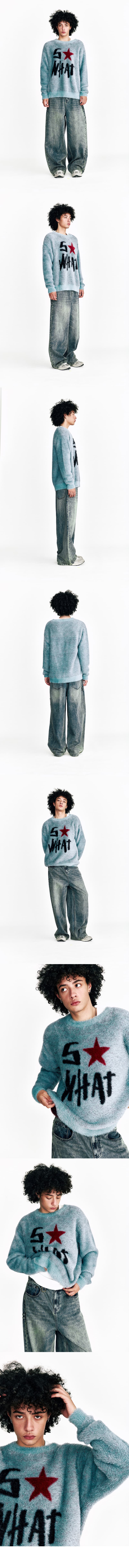 So What Hairy Knit Sweater Turquoise — vue 5