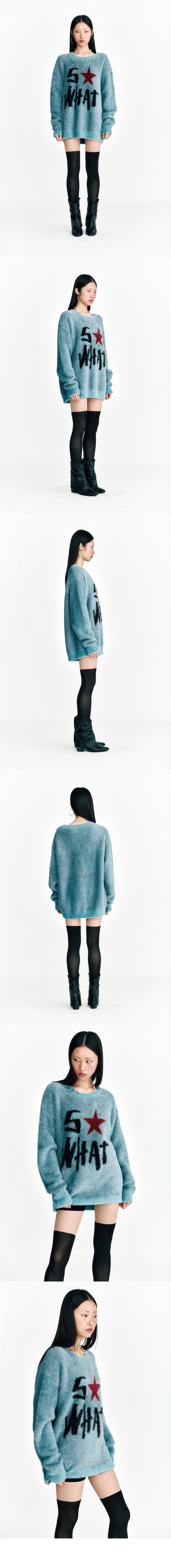 So What Hairy Knit Sweater Turquoise — vue 6