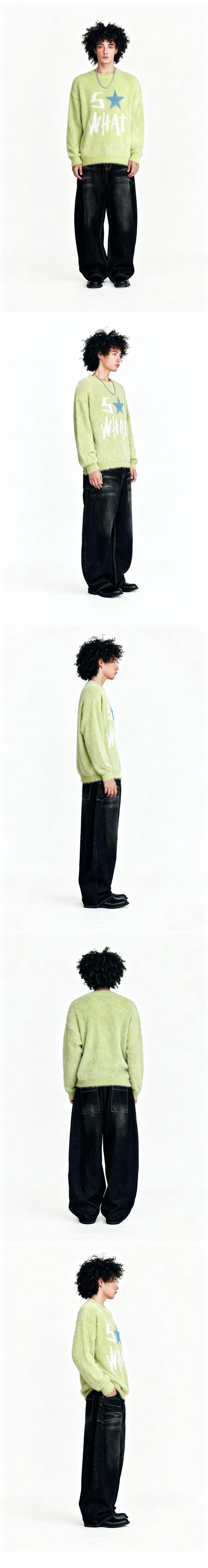 So What Hairy Knit Sweater Light Green — vue 5