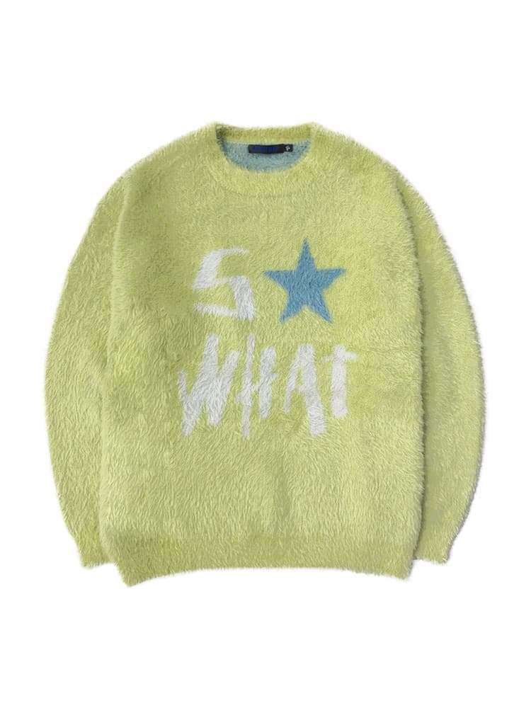 So What Hairy Knit Sweater Light Green — vue 1
