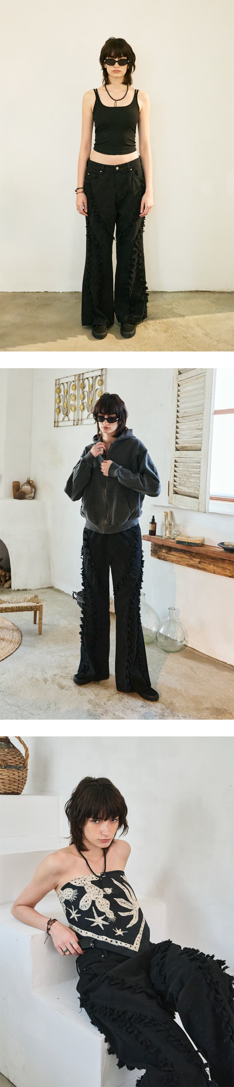 Tassel Boots Cut Denim Pants Black — vue 5