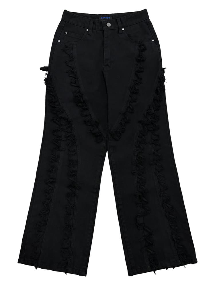 Tassel Boots Cut Denim Pants Black — vue 1