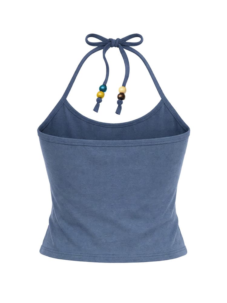 Beads Pigment Halter Neck Sleeveless Blue — vue 3