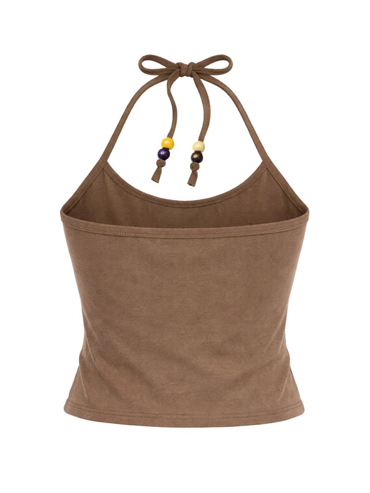 Beads Pigment Halter Neck Sleeveless Brown — vue 3