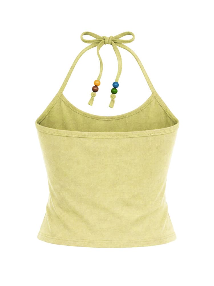 Beads Pigment Halter Neck Sleeveless Lemon — vue 3