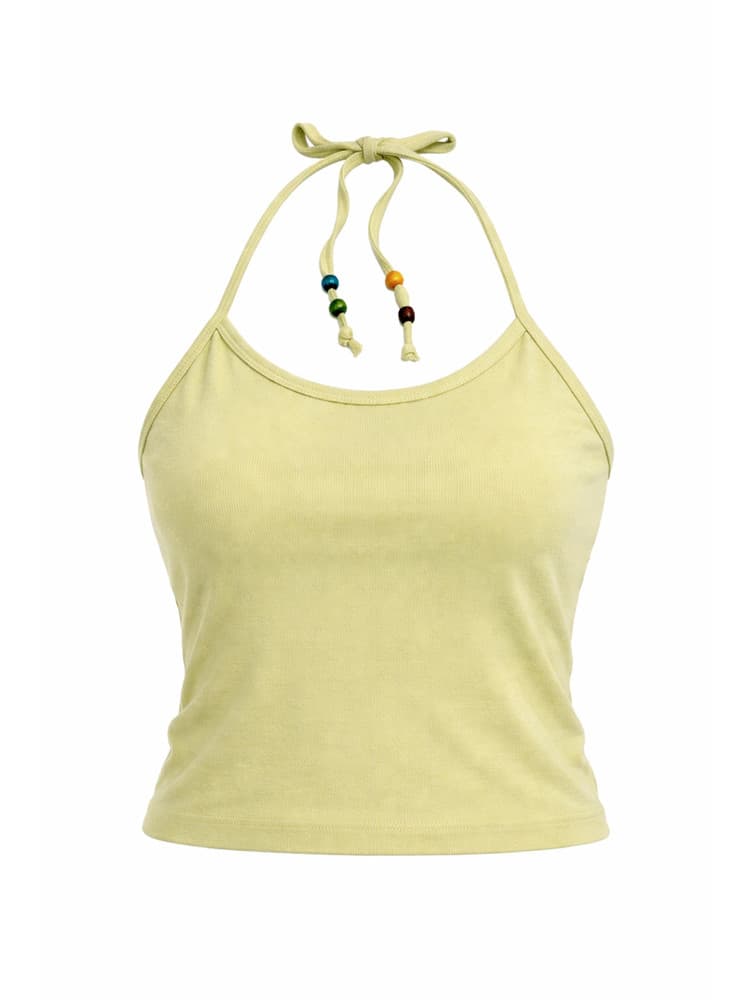 Beads Pigment Halter Neck Sleeveless Lemon — vue 1