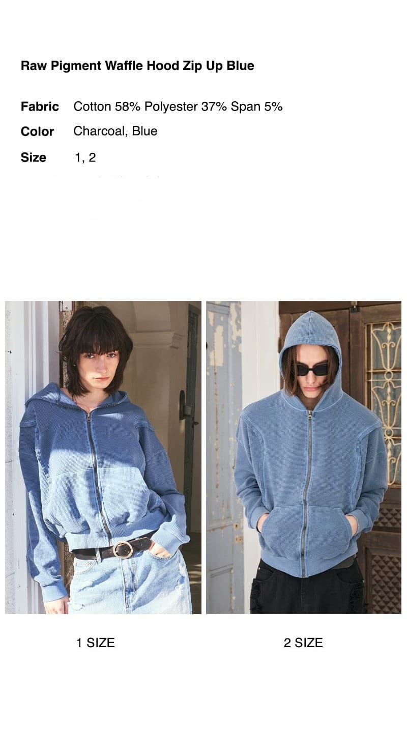 Raw Pigment Waffle Hood Zip Up Blue — vue 4