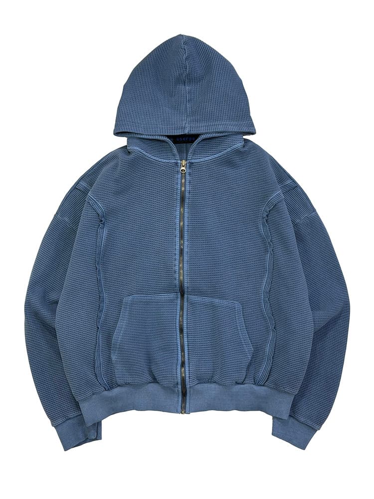 Raw Pigment Waffle Hood Zip Up Blue — vue 1