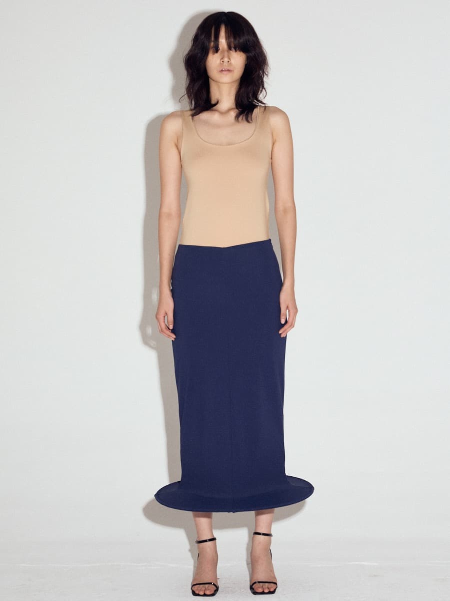 Wired Hem Classic Midi Skirt in Navy — vue 1