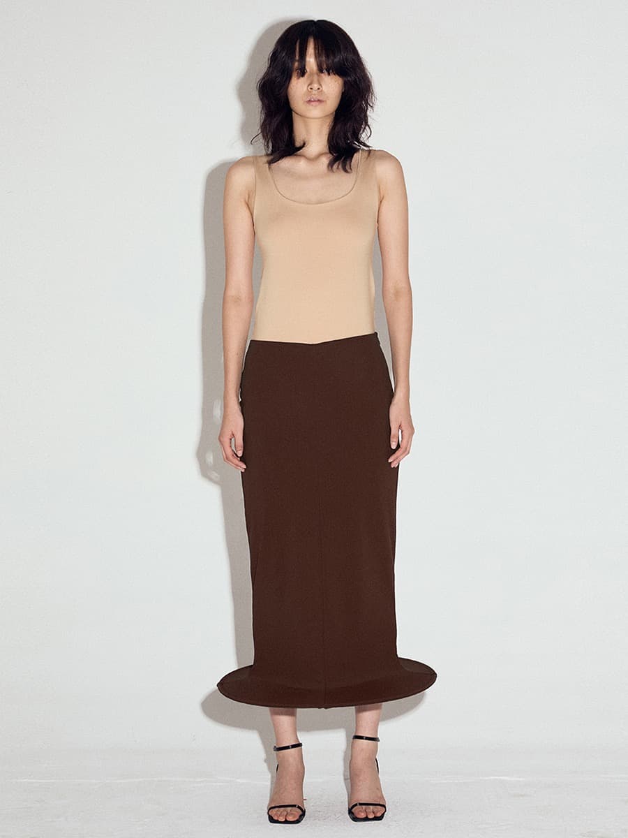 Wired Hem Classic Midi Skirt in Brown — vue 1