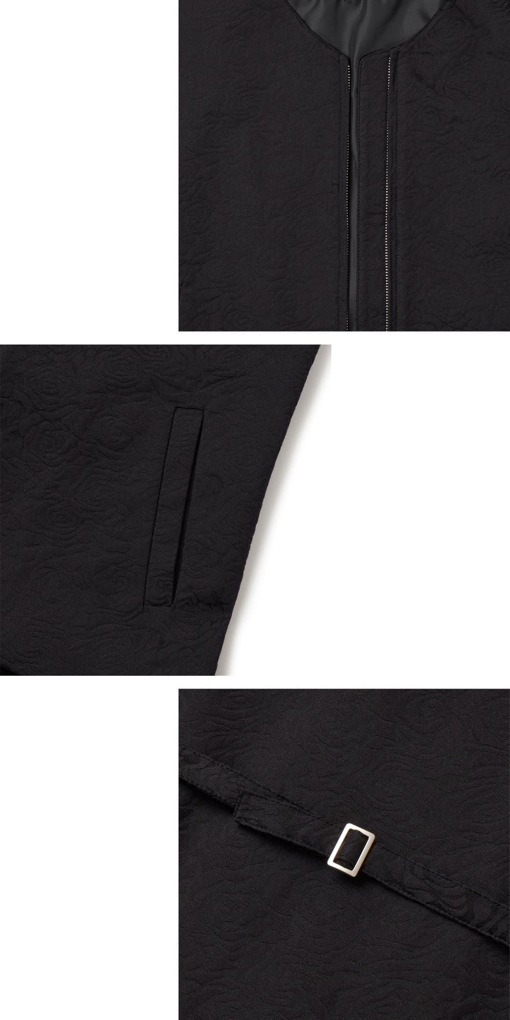 Flower Jacquard Belted Vest (Black, Women) — vue 11