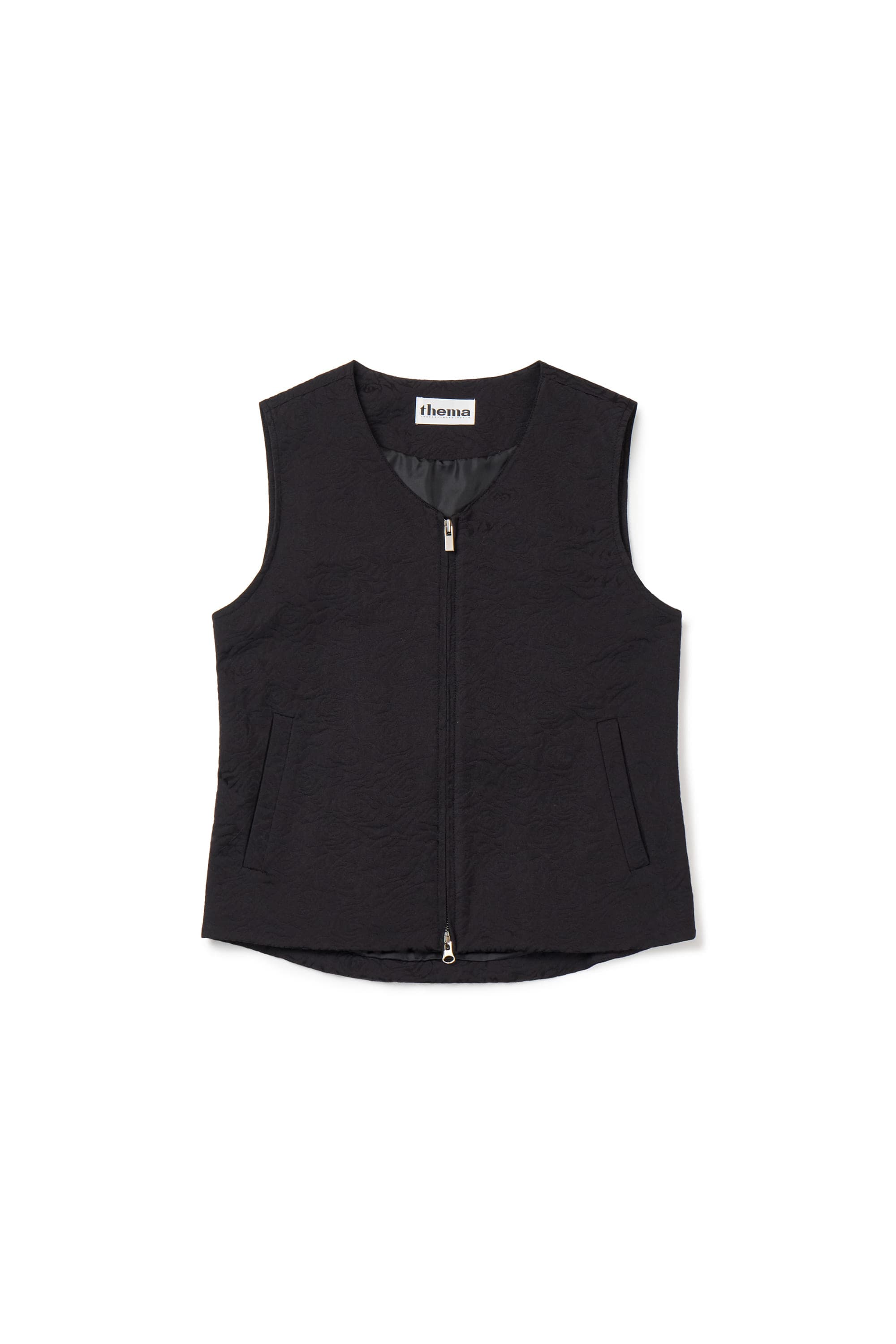 Flower Jacquard Belted Vest (Black, Women) — vue 3